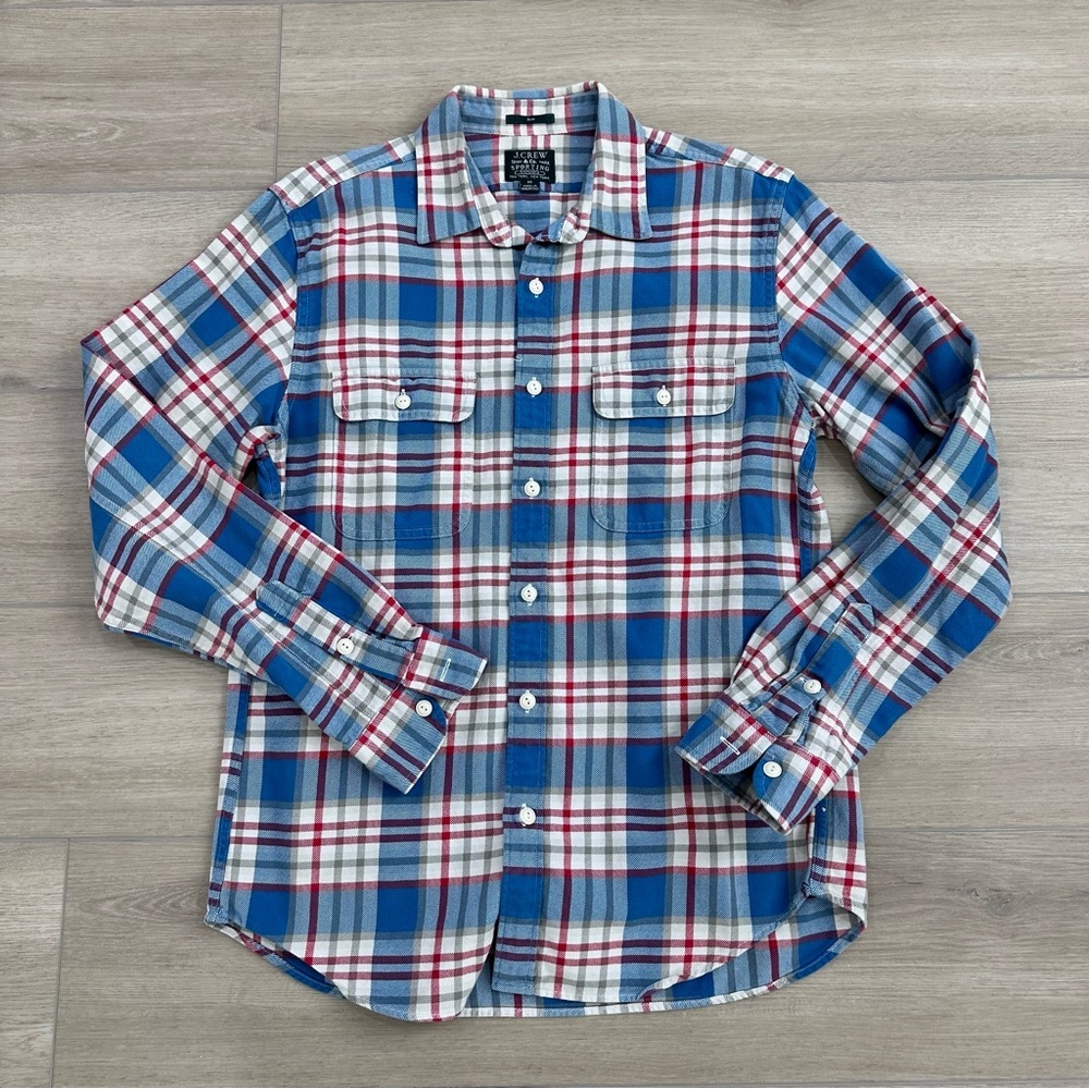 J.Crew slim button down shirt blue red white plaid flannel casual medium
